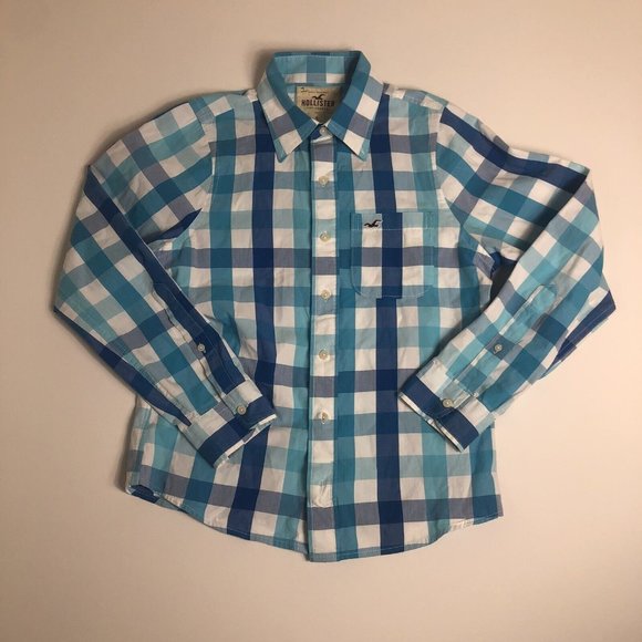 Hollister Blue Plaid‎ Long Sleeve Button up Shirt Size Small D90 - Picture 1 of 5